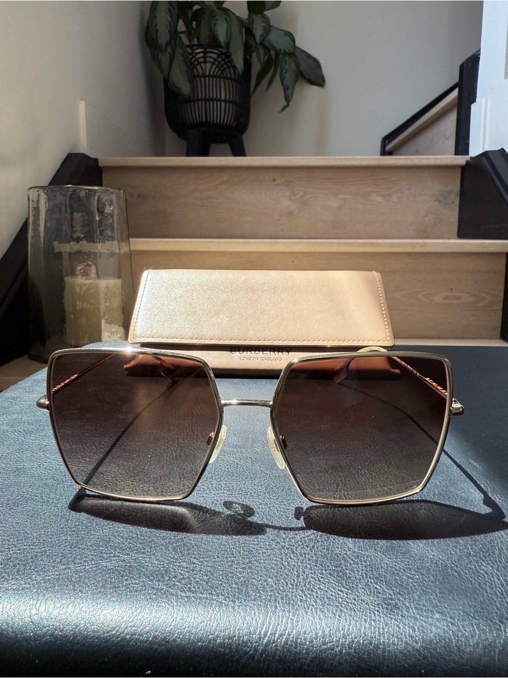 Burberry Gold Frame Brown Gradient Women's Sunglasses